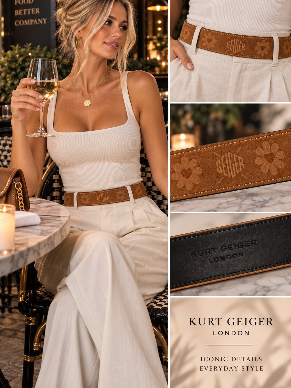 Kurt Geiger Tan Suede Floral Logo Belt